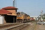 UP 3798 leads SB intermodal by the depot